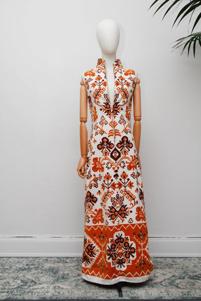 Rare 1970s Floral Towelling Cotton Kaftan Dress