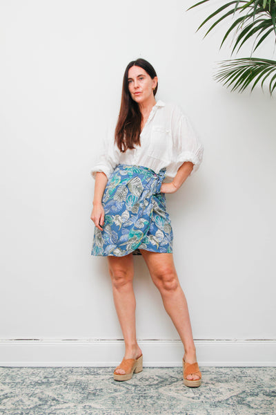 Vintage 1980s Seashell Print Cotton Wrap Maxi Skirt