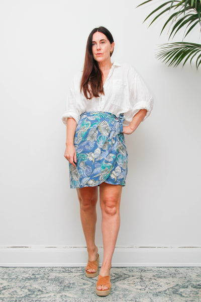 Vintage 1980s Seashell Print Cotton Wrap Maxi Skirt