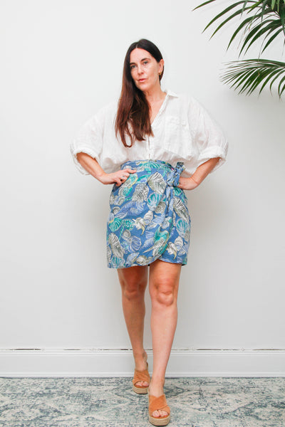 Vintage 1980s Seashell Print Cotton Wrap Maxi Skirt