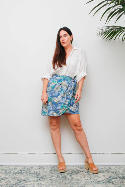 Vintage 1980s Seashell Print Cotton Wrap Maxi Skirt