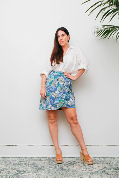 Vintage 1980s Seashell Print Cotton Wrap Maxi Skirt