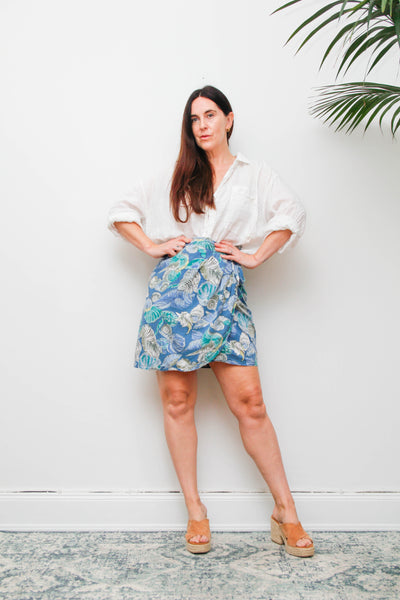 Vintage 1980s Seashell Print Cotton Wrap Maxi Skirt