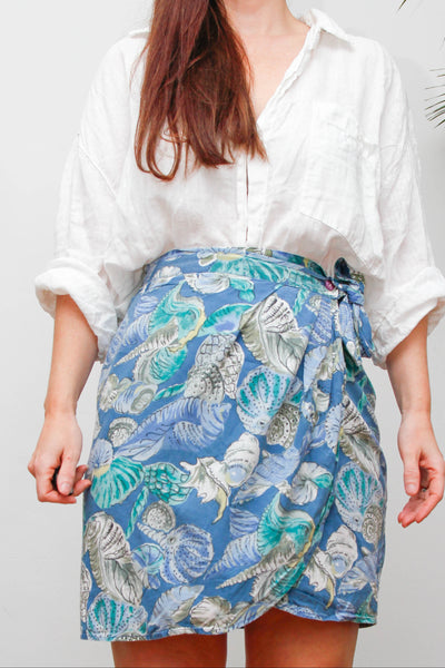 Vintage 1980s Seashell Print Cotton Wrap Maxi Skirt