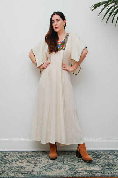 Vintage 1970s Cream Cheesecloth Cotton Cape Maxi Dress