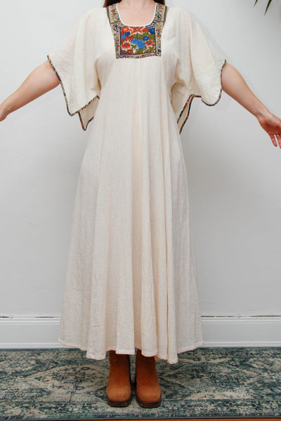 Vintage 1970s Cream Cheesecloth Cotton Cape Maxi Dress
