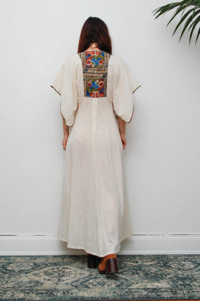 Vintage 1970s Cream Cheesecloth Cotton Cape Maxi Dress