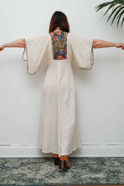 Vintage 1970s Cream Cheesecloth Cotton Cape Maxi Dress