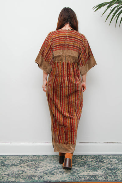 Rare 1970s Towelling Cotton Floral Kaftan Dress with Rope Detail