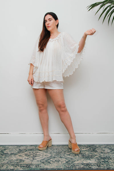 1970's Cotton Fabric Kaftan Wizard Angel Sleeve Top