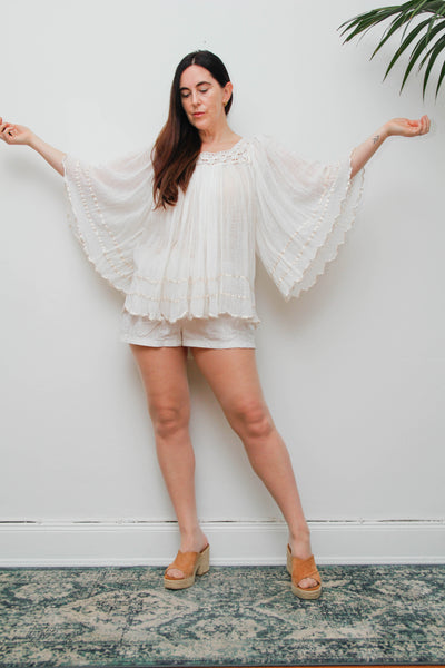1970's Cotton Fabric Kaftan Wizard Angel Sleeve Top
