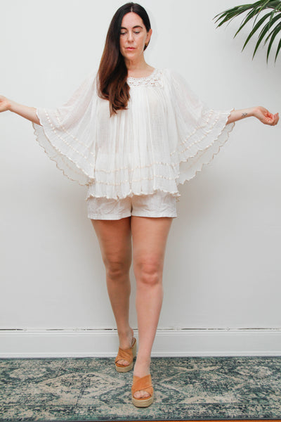 1970's Cotton Fabric Kaftan Wizard Angel Sleeve Top