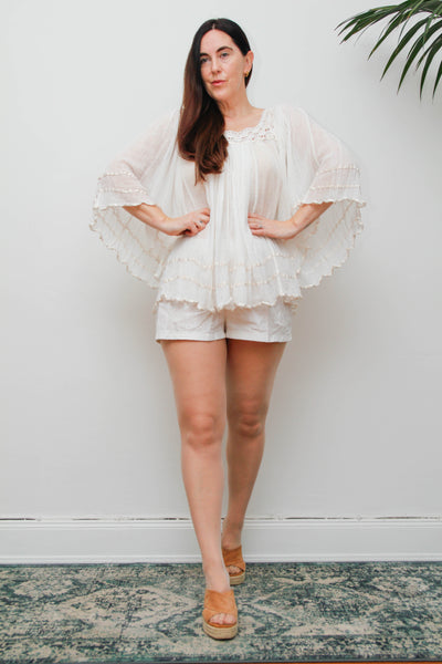 1970's Cotton Fabric Kaftan Wizard Angel Sleeve Top