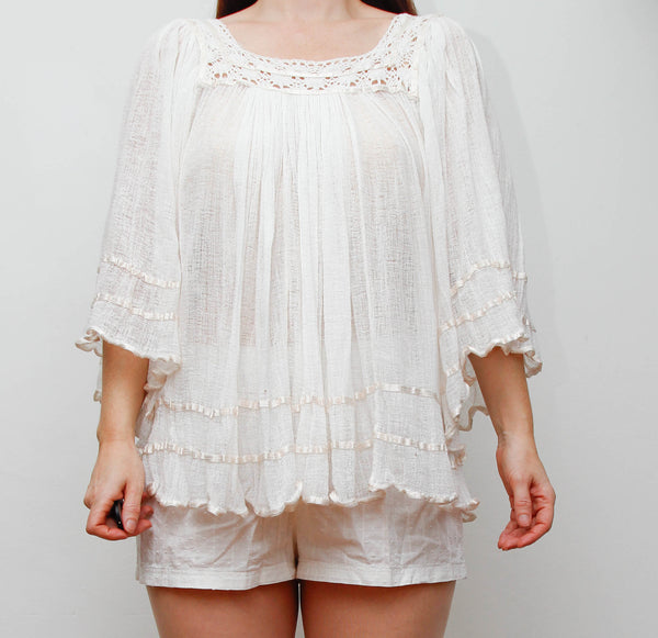 1970's Cotton Fabric Kaftan Wizard Angel Sleeve Top