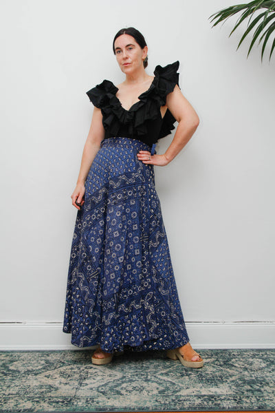 Rare Vintage Indian Cotton Block Print Wrap Maxi Skirt