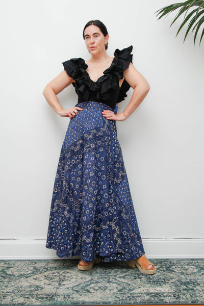 Rare Vintage Indian Cotton Block Print Wrap Maxi Skirt