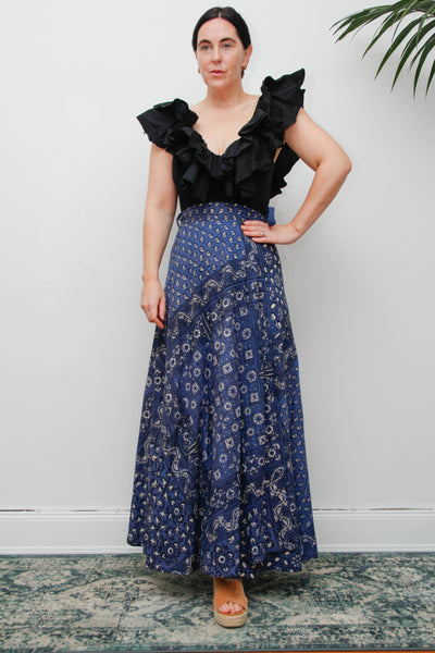 Rare Vintage Indian Cotton Block Print Wrap Maxi Skirt