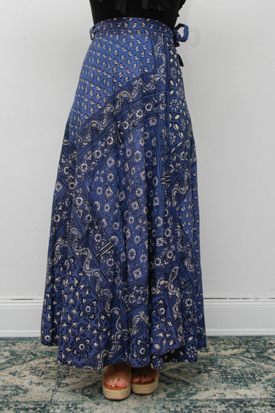Rare Vintage Indian Cotton Block Print Wrap Maxi Skirt