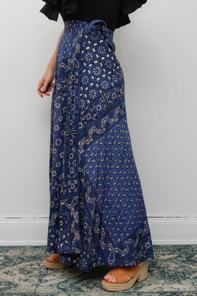 Rare Vintage Indian Cotton Block Print Wrap Maxi Skirt