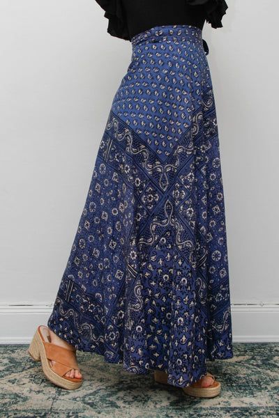 Rare Vintage Indian Cotton Block Print Wrap Maxi Skirt