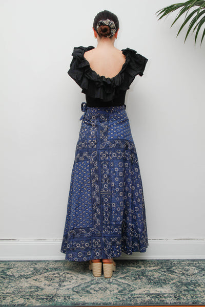 Rare Vintage Indian Cotton Block Print Wrap Maxi Skirt