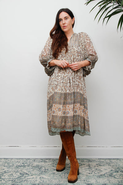 70s Indian Silk Floral Dress by Ritu Kumar for Judith Ann