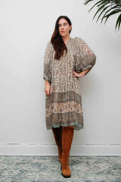 70s Indian Silk Floral Dress by Ritu Kumar for Judith Ann