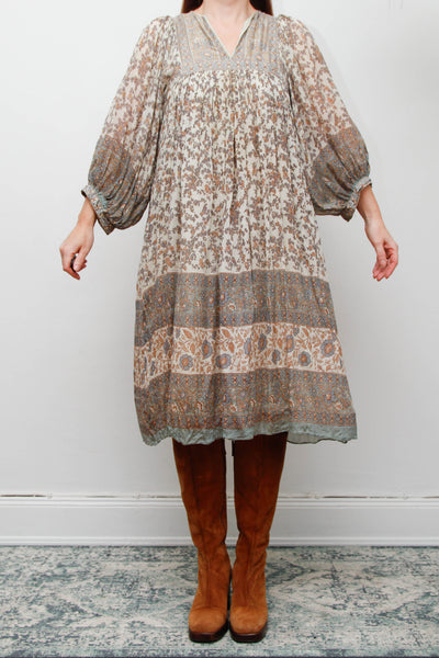 70s Indian Silk Floral Dress by Ritu Kumar for Judith Ann