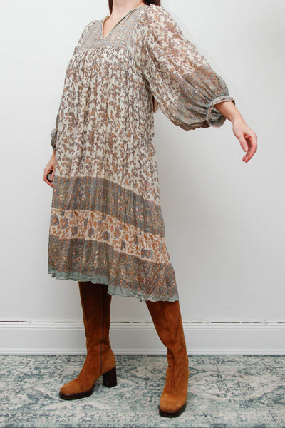 70s Indian Silk Floral Dress by Ritu Kumar for Judith Ann