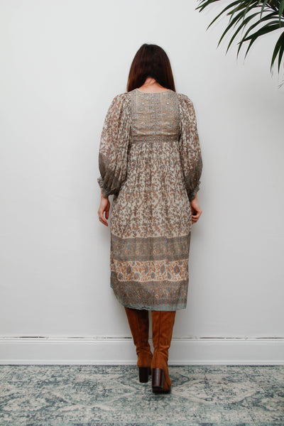 70s Indian Silk Floral Dress by Ritu Kumar for Judith Ann