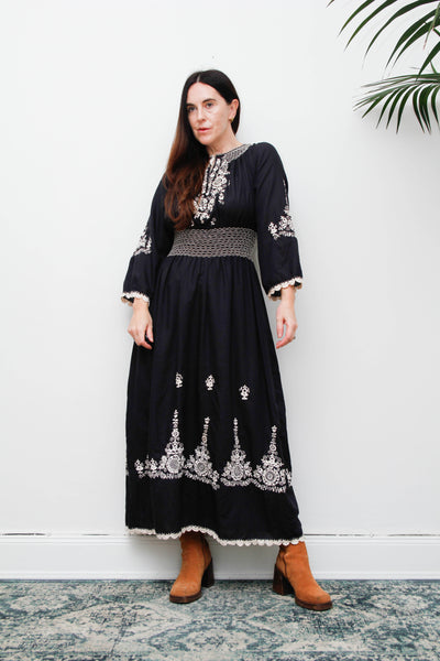 Vintage Hungarian Embroidered Cotton Dress