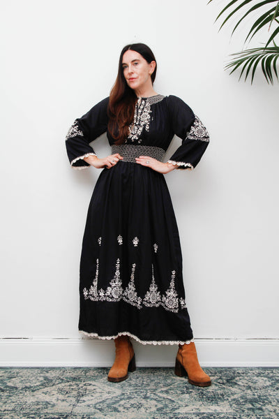 Vintage Hungarian Embroidered Cotton Dress