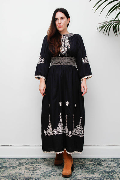 Vintage Hungarian Embroidered Cotton Dress