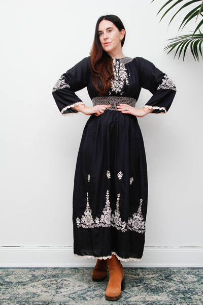 Vintage Hungarian Embroidered Cotton Dress