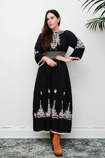 Vintage Hungarian Embroidered Cotton Dress