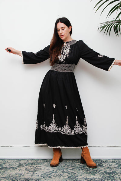 Vintage Hungarian Embroidered Cotton Dress