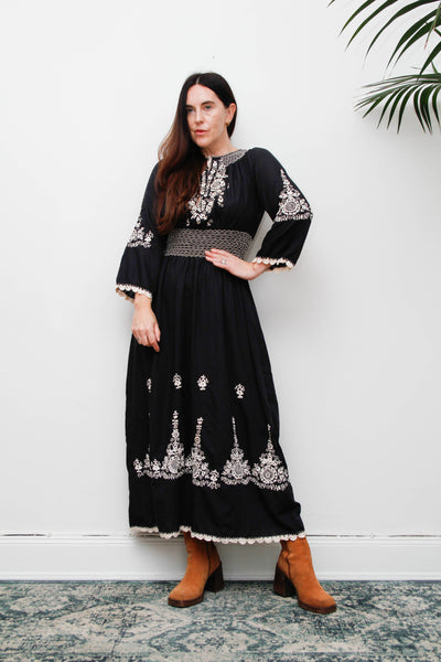 Vintage Hungarian Embroidered Cotton Dress