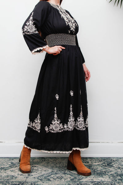 Vintage Hungarian Embroidered Cotton Dress