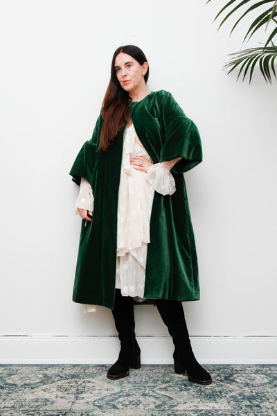 1950's Bottle Green Velvet Opera Coat