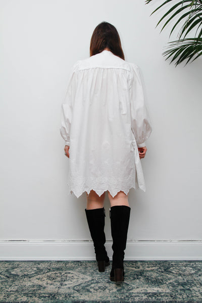 Vintage Cotton Gothic Smock Dress, Billowing Sleeves & Scalloped Detail
