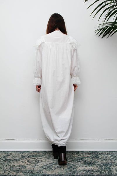 Vintage Ethereal White Cotton Dress, Hand-Embroidered Lace Collar