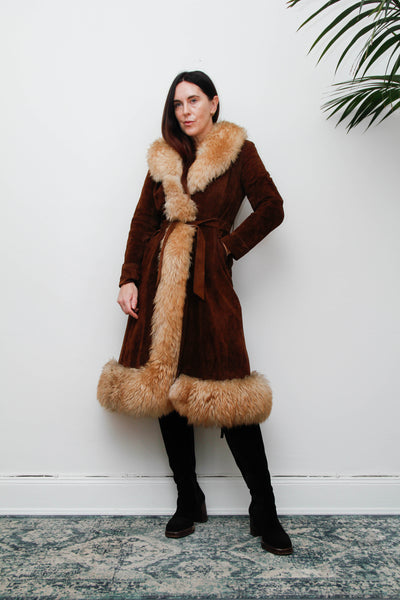 Vintage  Suede Sheepskin Fur Princess Maxi Coat