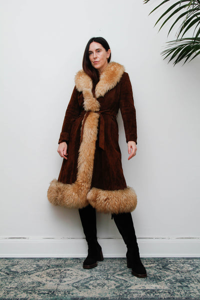 Vintage  Suede Sheepskin Fur Princess Maxi Coat
