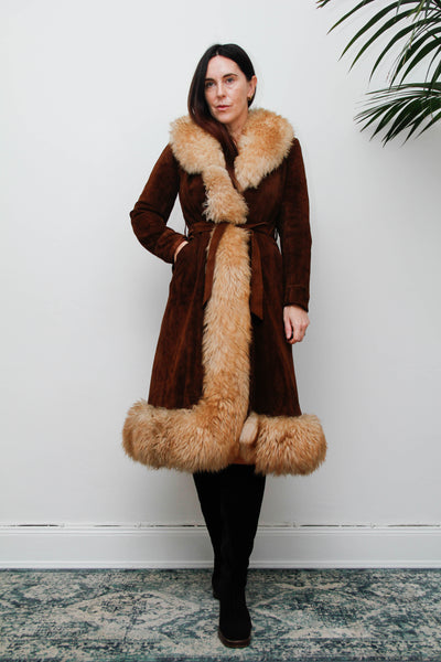 Vintage  Suede Sheepskin Fur Princess Maxi Coat