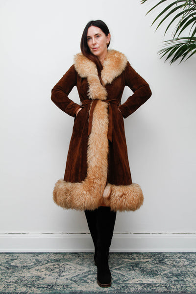 Vintage  Suede Sheepskin Fur Princess Maxi Coat