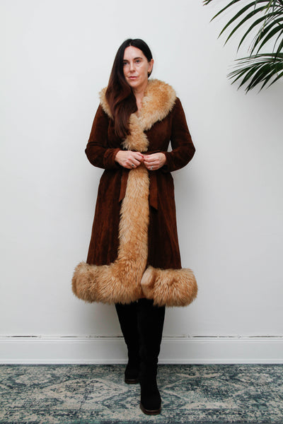 Vintage  Suede Sheepskin Fur Princess Maxi Coat