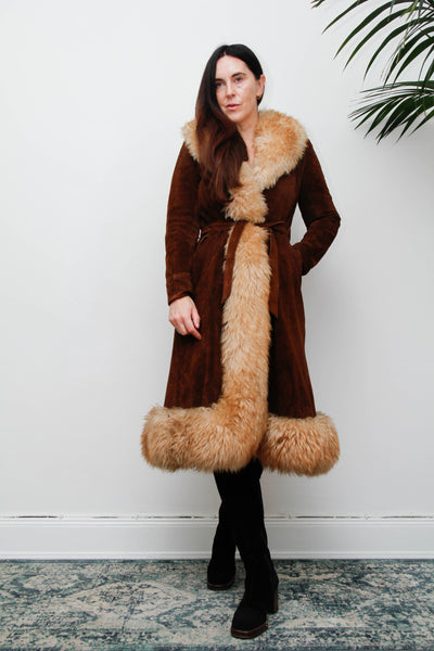 Vintage  Suede Sheepskin Fur Princess Maxi Coat