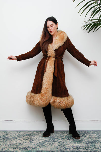 Vintage  Suede Sheepskin Fur Princess Maxi Coat