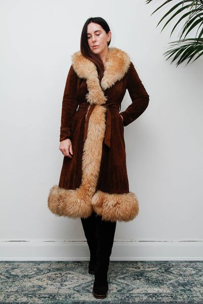 Vintage  Suede Sheepskin Fur Princess Maxi Coat