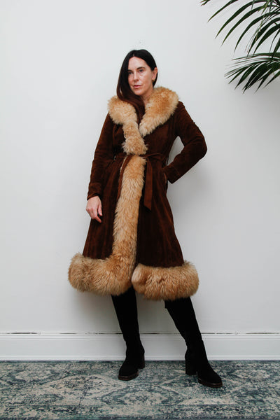 Vintage  Suede Sheepskin Fur Princess Maxi Coat